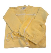 Vintage Penney's Yellow Knit Cardigan Sweater Bonnet Set Retro Baby Newborn