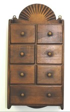 Vintage Wall Hanging Sunburst 7 Drawer Spice Cabinet Wood Knobs Excellent Cond.