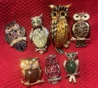 Charming Vintage OWL Figural Brooch Costume Jewelry Lot Of Seven