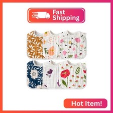 Zainpe 6Pcs Snap Muslin Cotton Baby Bibs Flower Pattern Infants Drooling Bib Sof