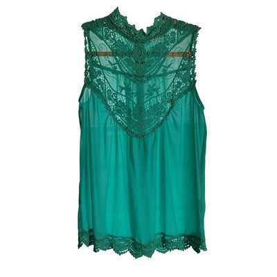Entro Women's Sleeveless Lace Trim High Neck Blouse Top - Size S
