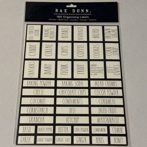 RAE DUNN 180 ORGANIZING LABELS WHITE BLACK BORDERS SEALED Home Kitchen Bathroom