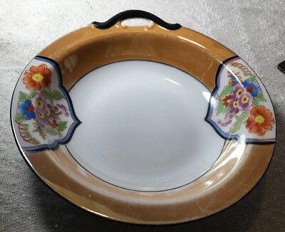 Lusterware Noritake Vintage Art Deco 6 1/4  Bowl, Handle, Orange Luster Flowers