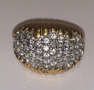 S-A-L-Signed-Vintage-Swarovski-RING-Adjustable-Rare-Clear-Crystal-Gold-Tone-Mj