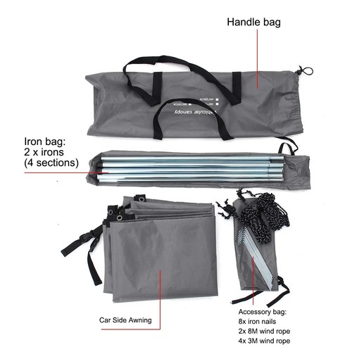 Portable Car Shelter Shade Camping Side Roof Top Tent Anti-UV Sunshade For SUV - Picture 23 of 29