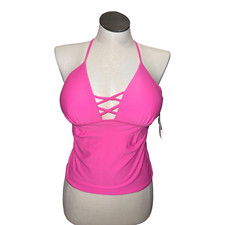 Hula Honey Juniors Strappy Tankini Top Swim Pink Large NWT