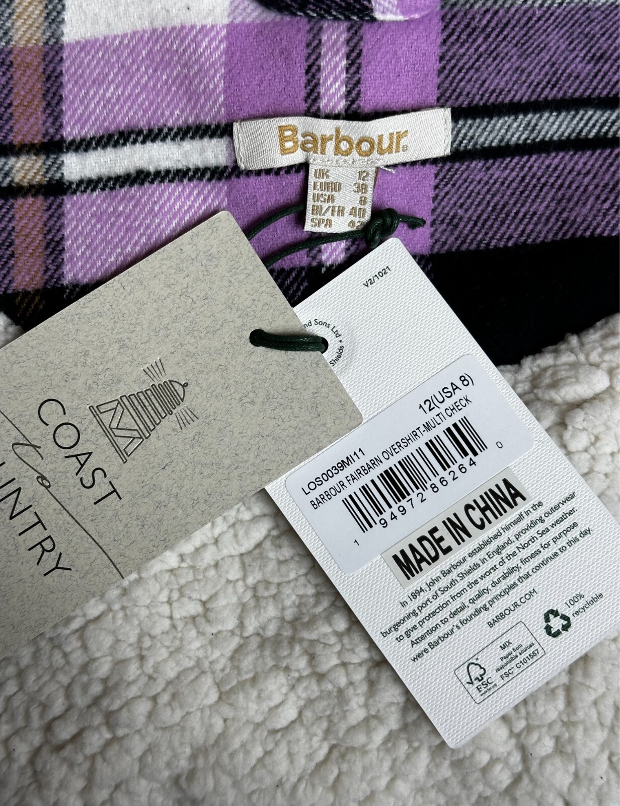 Barbour Women's Fairbarn Overshirt Multi Check Jacket sz 8 (14821) NEW image 7