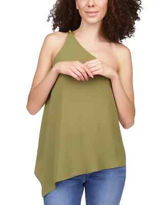 MICHAEL KORS NWT Cold Shoulder Asymmetrical Chain-Strap Top Olive Green SZ M $84
