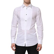 DOLCE & GABBANA Shirt White Cotton GOLD Bib Popline Formal 39/US15.5/S 900usd