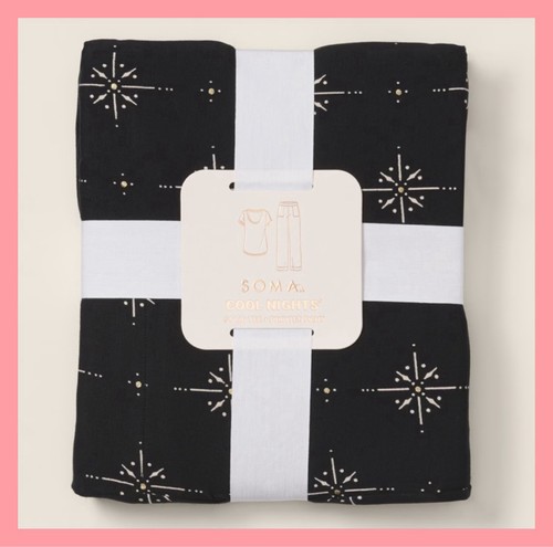 New SOMA COOL NIGHTS Pajama Set Pants & Top Winter Wonder Black Size XS - Picture 2 of 5