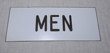 VINTAGE MEN BATHROOM RESTROOM WHITE PLASTIC SIGN 8 BY 3 INCHES
