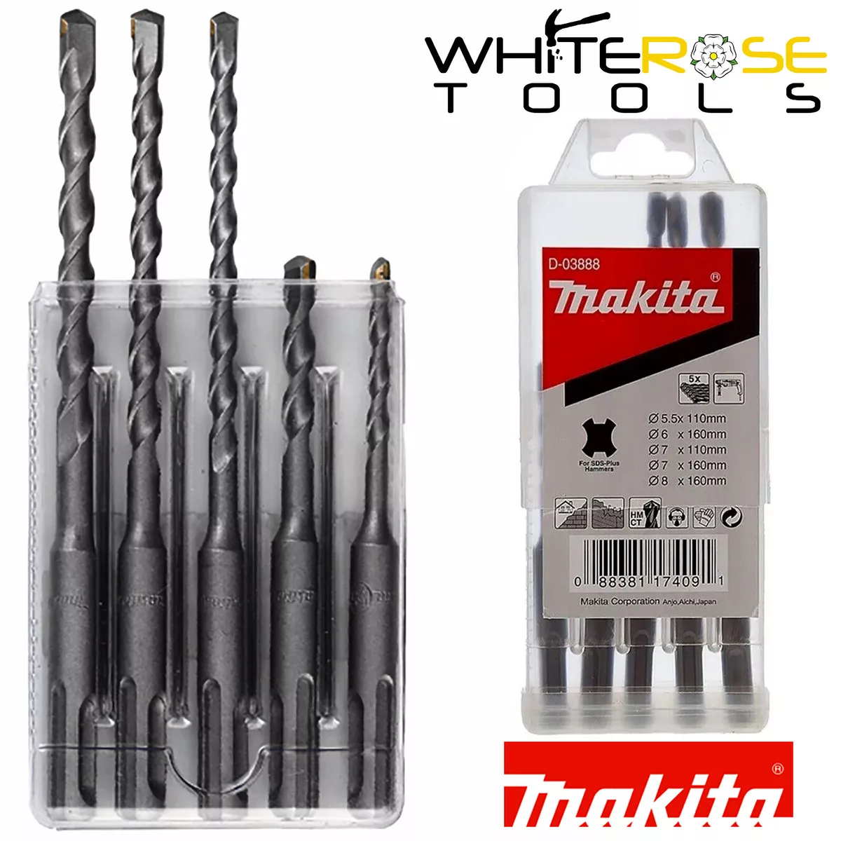 Makita SDS Plus Hammer Drill Bit Set 5pc Masonry Concrete 2 Cut 5.5 8mm D 03888