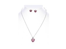 Pink Breast Cancer Awareness Metal Heart Pendant Jewelry Set Gift Idea