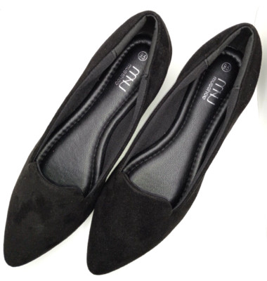 MUSSHOE Velvety texture Pointed Toe Black Flats Dress Shoe Size 9.5