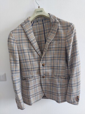 Jacke beige Doppelganger Gr.52 British Style Made in Italy NIE getragen kariert