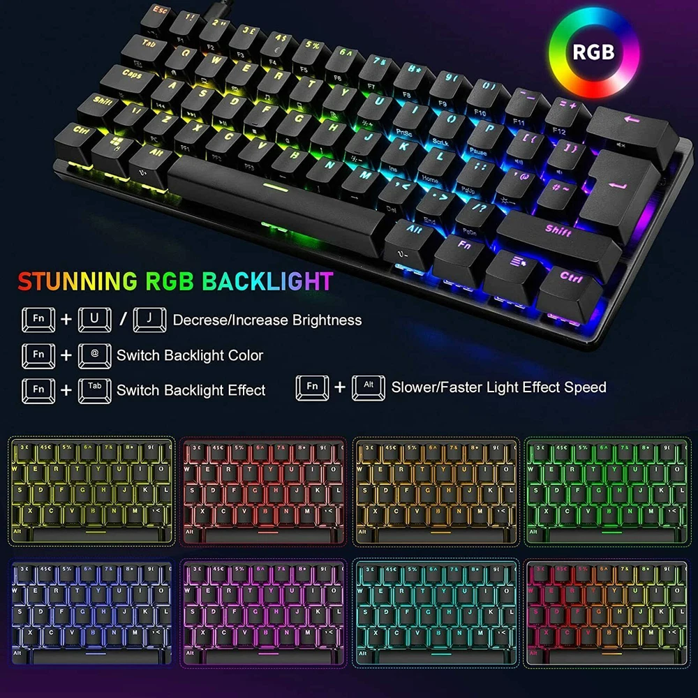 Compact 62-Key Wired Mechanical RGB Gaming Keyboard Compatible with PS4