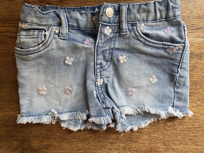 Cat Jack Embroidered Daisy Cutoff Jean Shorts, 4T