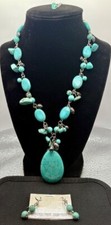 Turquoise Style Beaded Stone Necklace and Earring Set - Nickel and Lead Free