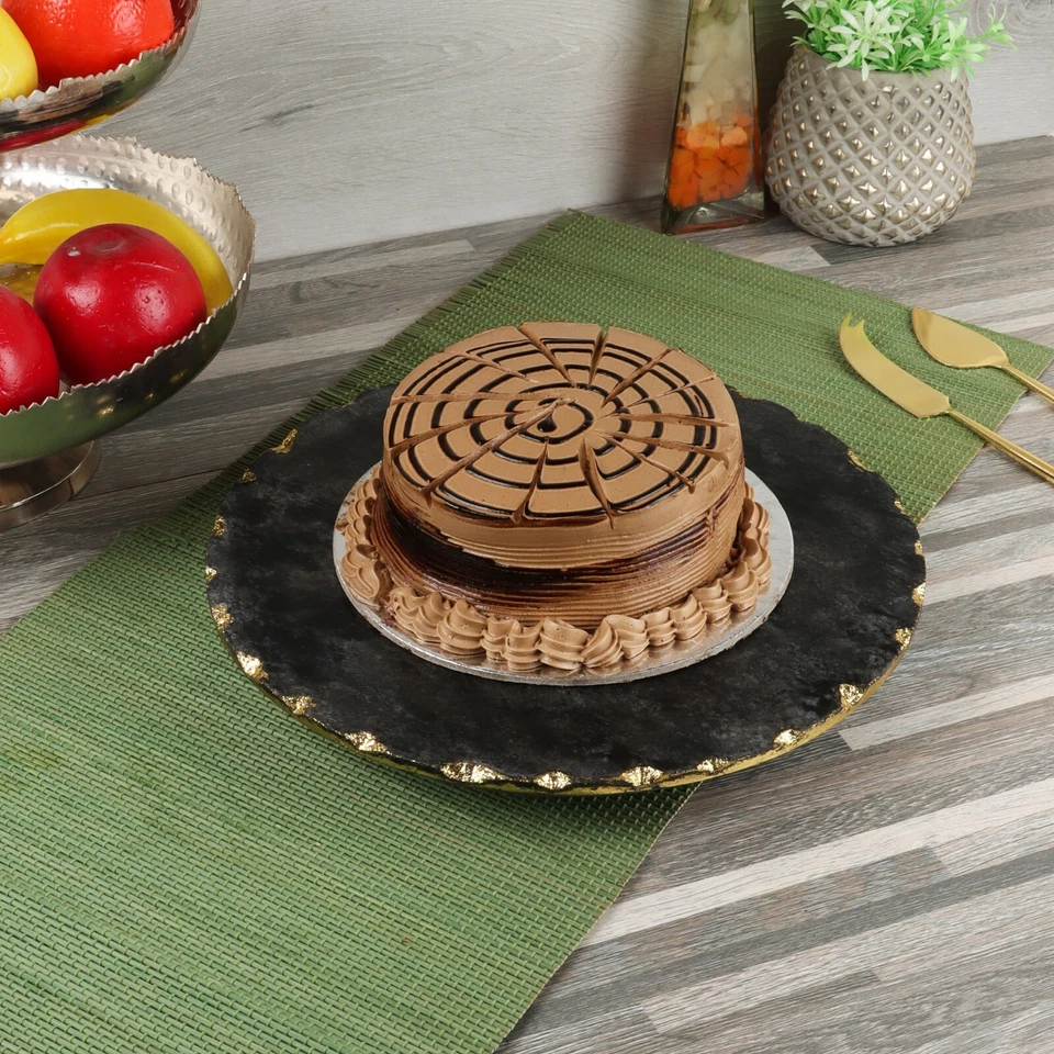 Soporte para pasteles Lazy Susan, tocadiscos con soporte para pasteles de mármol negro, hecho a mano en la India Foto 2 de 4