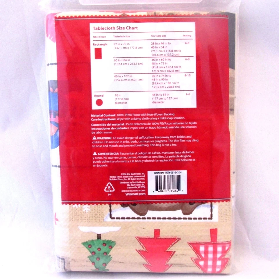 CHRISTMAS CABIN PATCHWORK Vinyl Tablecloth Rectangle 52" x 70" Bear Fox Cardinal - Image 2 of 2