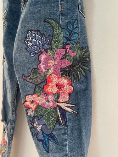 TOPSHOP Moto Jamie Jeans W25 L30 Embroidered Distress Skinny Stretch Mid Rise - Picture 10 of 14