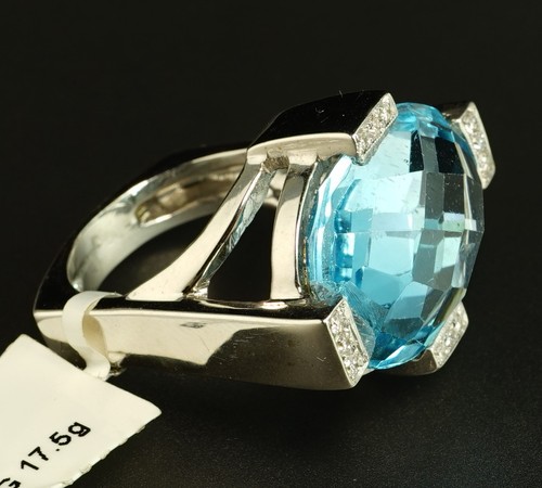 Vintage Diamond Ring Topaz Estate Fine Jewelry Pre-Owned Size 6.5 18K White Gold - 第 15/24 張圖片