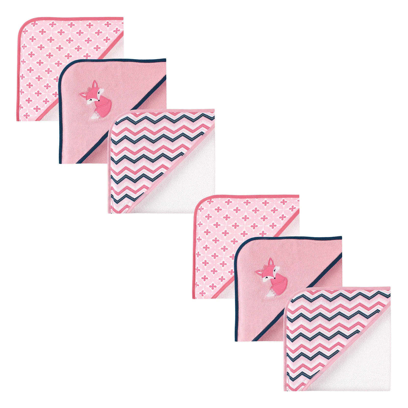 Luvable Friends Infant Girl Cotton Terry Hooded Towels, Foxy 6-Piece, One Size
