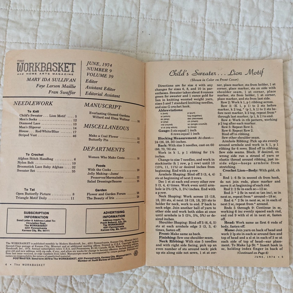 1974 年 6 月 复古 The Workbasket Home Arts 杂志针织和钩针图案书 — 第 4/4 张图片