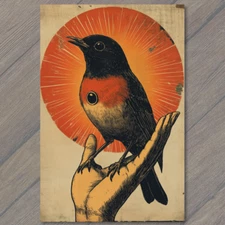 Art Print Mystical Bird Radiant Sun Orange Glow Held Hand Surreal Spiritual Emo