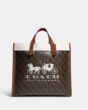 coach field tote 40 with horse and carriage print and varsity stripe
