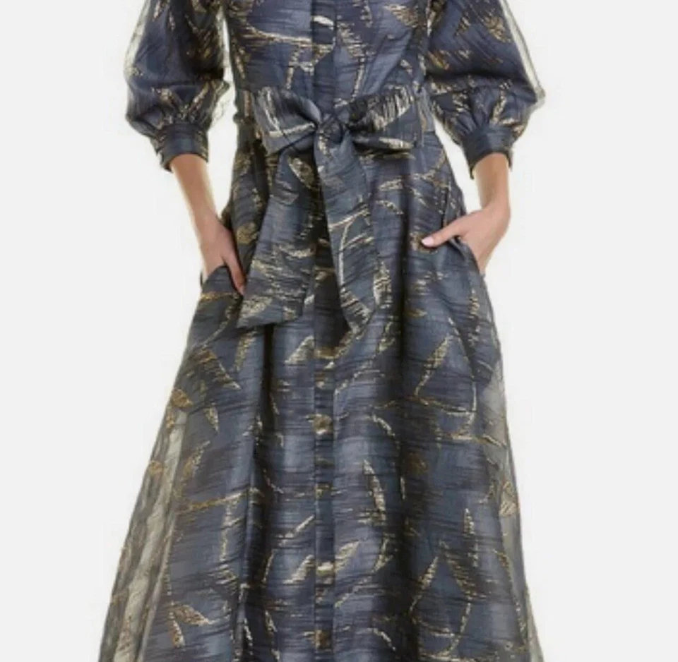 Vestido para mujer Teri Jon by Rickie Freeman jacquard metálico Foto 3 de 4