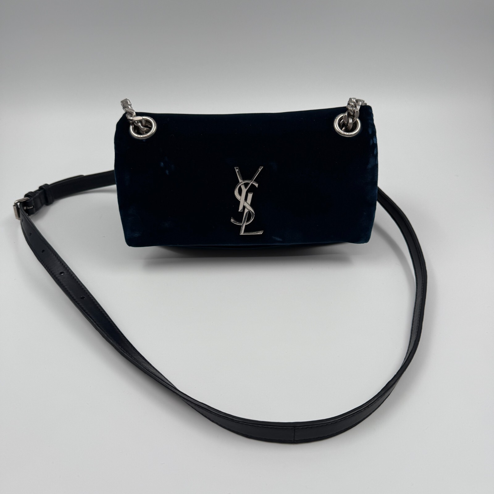 Borsa a tracolla YSL Saint Laurent West Hollywood velluto piccola blu rara