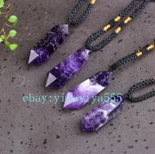 Natural Amethyst Crystal Hexagonal Point Pendant Healing Reiki Amulet Necklace