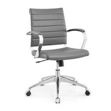 Mid Back Design Swivel Office Task Chair with Arms in Gray Ribbed Vinyl
