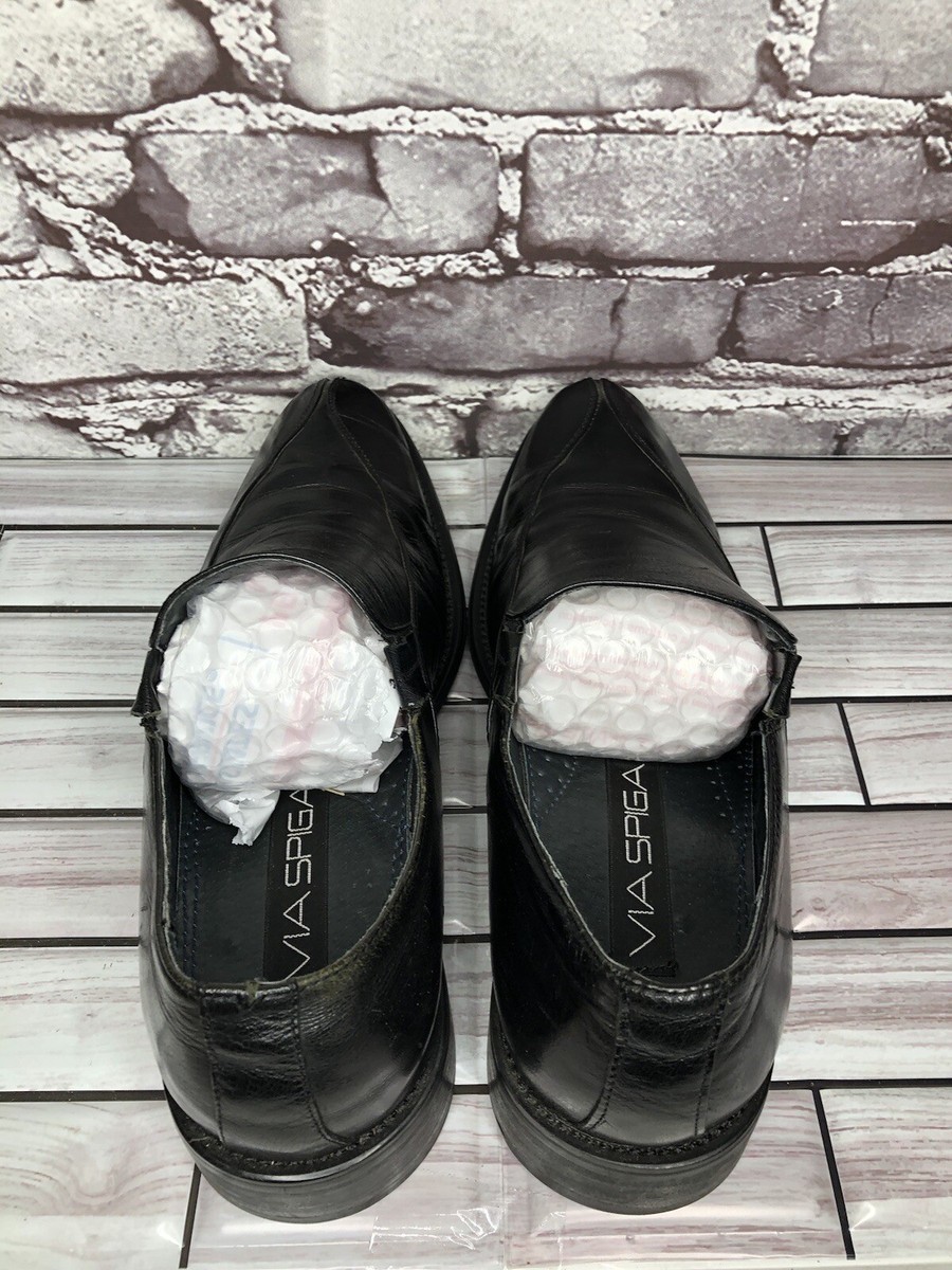 Via Spiga Delano Black Leather Pointed Loafers Dress Shoes  display picture 1
