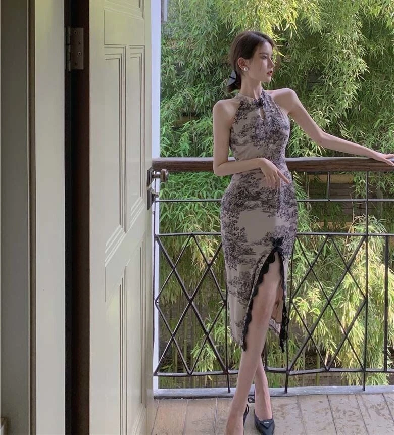 Woman Qipao Cheongsam Dress Sleeveless Slim Bodycon Elegant Traditional Chinese - Image 3 of 4