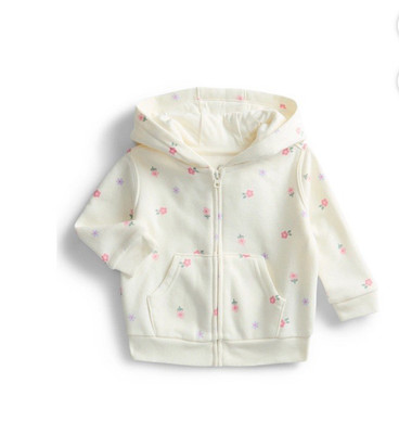 Wonder Nation Baby Girl IvoryCream Floral Pockets Fleece Hoodie Jacket Size 6-9M