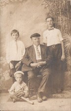 Vintage RPPC Family Portrait Real Photo Postcard 1910s Boy With Baseball Gear