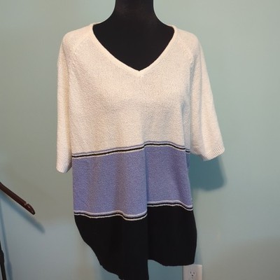 Carolyn Taylor Essentials Women's 2XL Color Block Knit Short Sleeve Top Sweater