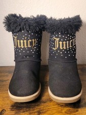 Juicy Couture Faux Fur Coronado 2 Girls Toddler Ankle Boot Shoes 12M Glitter Blk