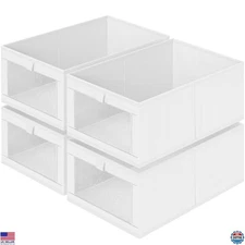Criusia Large White Linen Closet Baskets - 4 Pack Foldable Storage Organizers