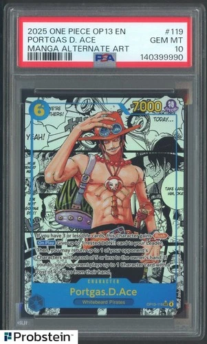 2025 One Piece OP13 EN #119 Portgas.D.Ace Manga Alternate Art PSA 10 GEM MINT