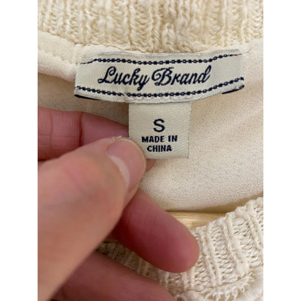 Suéter Lucky Brand Para Mujer S Crema Tejido Abierto En Capas Botón Espalda Dividida Foto 4 de 4