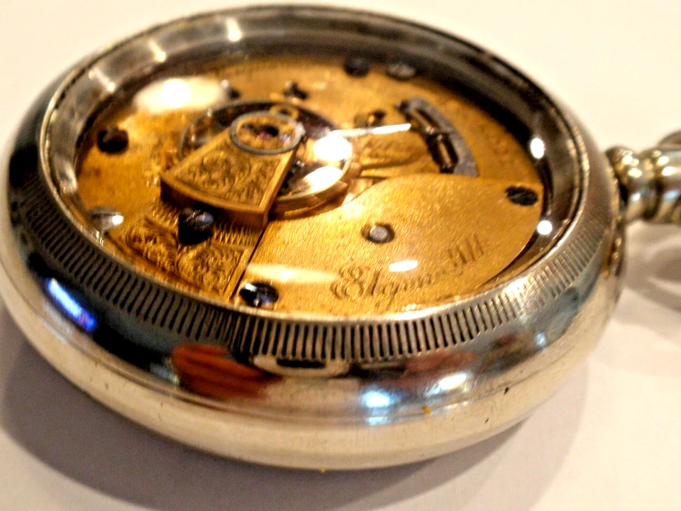 Large 18SZ Elgin Pocket Watch-BW Raymond Fancy DialGlass Back-Serviced-New Glass - Image 2 of 4