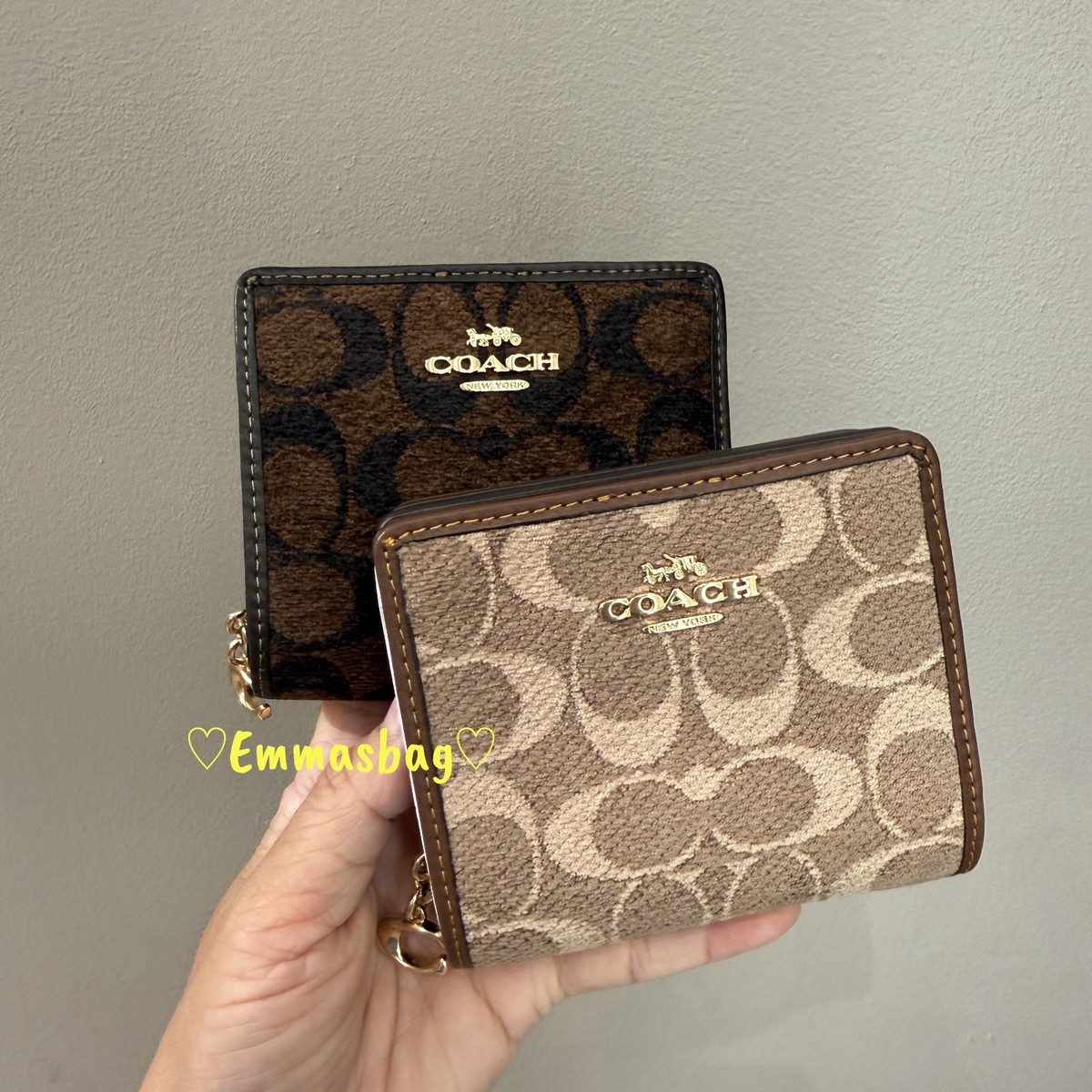 Coach Snap Wallet Signature Chenille CCQ32 Gold Truffle & Light