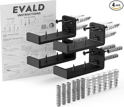 EVALD Floating Shelf Brackets w/ Lip | for 4-inch Board (3 5/9'' True Size)/ 4PC