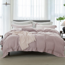 Cozy Twin Duvet Cover Set - 100 Washed Cotton, Grey Pink, All Season 68"x90