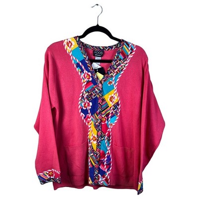 90s Koos Of Course Cardigan Womens Large Silk Trim Pink Sweater NWT Whimsigoth