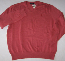 NWT Polo Ralph Lauren MUTED PINK HEATHER PIMA COTTON V-Neck Sweater Men XL PONY