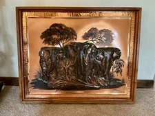 Dennis Thomson AFRICAN ELEPHANTS Large Copper Artwork Framed Wall Hanging 25"x20